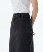 MUSINSA STANDARD WOMAN MUSINSA STANDARD WOMAN Denim Knee Length Skirt (Washed Black)