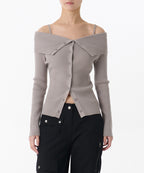 MUSINSA STANDARD WOMAN MUSINSA STANDARD WOMAN Cardigan ribbed off-shoulder warm gray