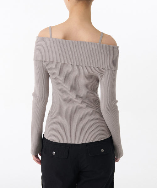 MUSINSA STANDARD WOMAN MUSINSA STANDARD WOMAN Cardigan ribbed off-shoulder warm gray