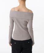 MUSINSA STANDARD WOMAN MUSINSA STANDARD WOMAN Cardigan ribbed off-shoulder warm gray