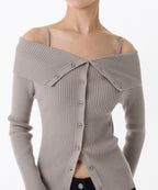 MUSINSA STANDARD WOMAN MUSINSA STANDARD WOMAN Cardigan ribbed off-shoulder warm gray