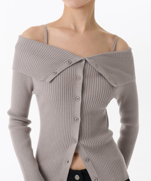 MUSINSA STANDARD WOMAN MUSINSA STANDARD WOMAN Cardigan ribbed off-shoulder warm gray