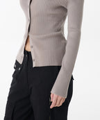 MUSINSA STANDARD WOMAN MUSINSA STANDARD WOMAN Cardigan ribbed off-shoulder warm gray