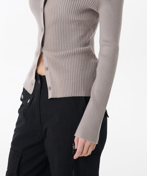 MUSINSA STANDARD WOMAN MUSINSA STANDARD WOMAN Cardigan ribbed off-shoulder warm gray