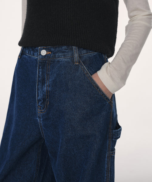 MUSINSA STANDARD WOMAN MUSINSA STANDARD WOMAN Denim Wide Carpenter Pants [Medium Indigo]