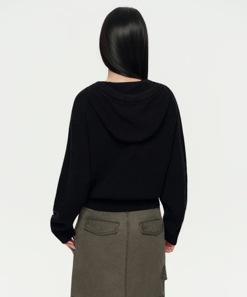 MUSINSA STANDARD WOMAN MUSINSA STANDARD WOMAN Women's Knitwear Hooded Zip-up [Black]