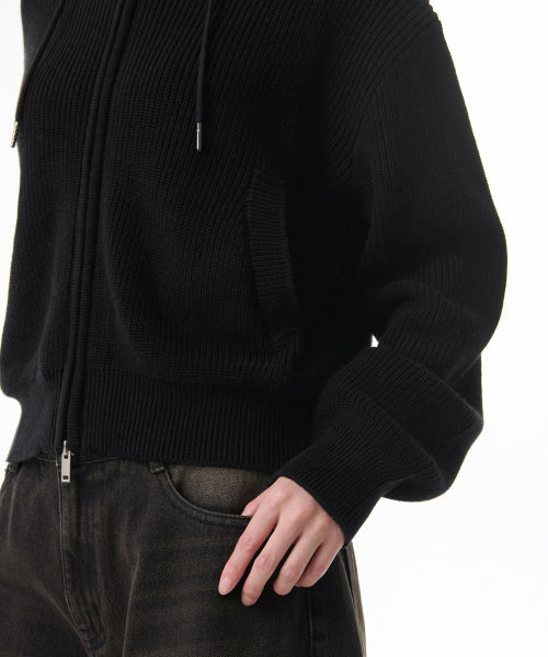 MUSINSA STANDARD WOMAN MUSINSA STANDARD WOMAN Women's Knitwear Hooded Zip-up [Black]