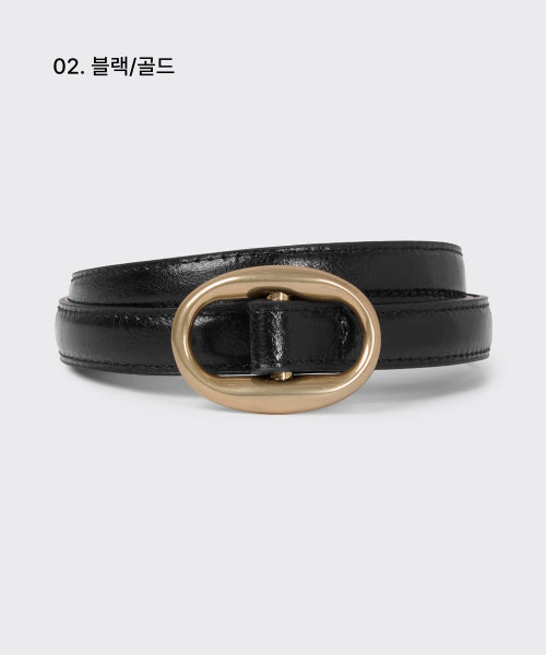 MUSINSA STANDARD WOMAN MUSINSA STANDARD WOMAN Women's oval crack leather thin belt 15mm