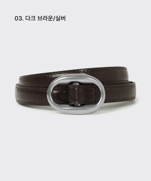 MUSINSA STANDARD WOMAN MUSINSA STANDARD WOMAN Women's oval crack leather thin belt 15mm
