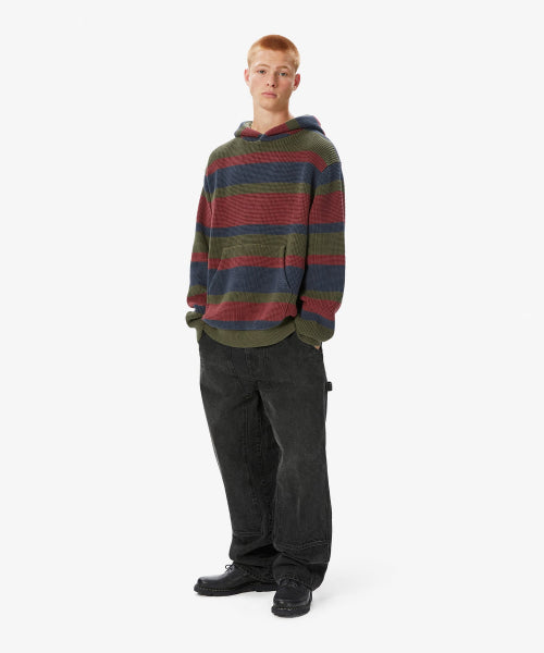 THISISNEVERTHAT THISISNEVERTHAT Striped Waffle Knit Hoodie Olive