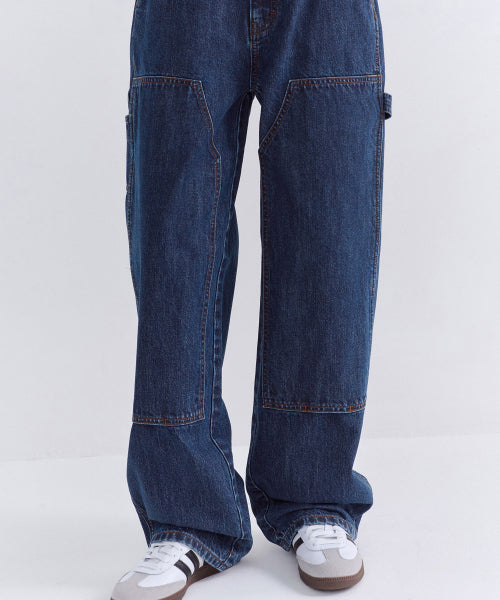 MUSINSA STANDARD WOMAN MUSINSA STANDARD WOMAN Denim Double Knee Carpenter Pants [Medium Indigo]