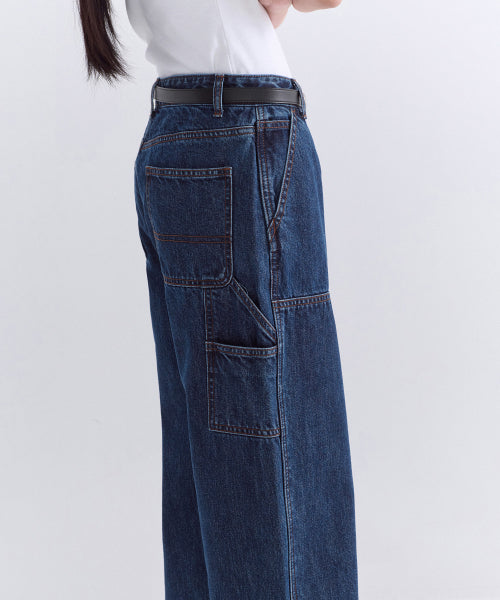 MUSINSA STANDARD WOMAN MUSINSA STANDARD WOMAN Denim Double Knee Carpenter Pants [Medium Indigo]