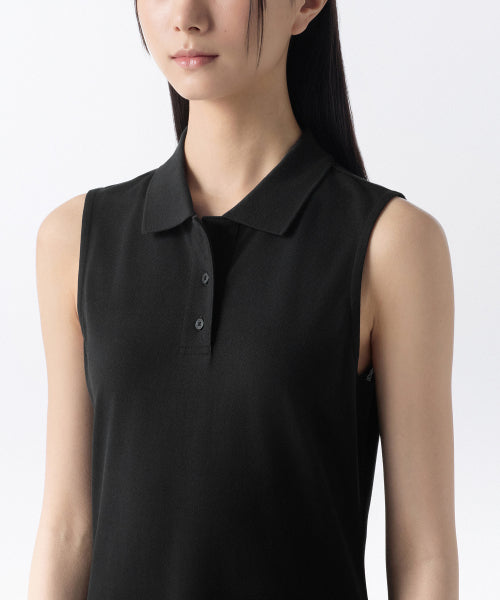 MUSINSA STANDARD WOMAN MUSINSA STANDARD WOMAN Pleated Sleeveless Pique Polo Dress (Black)