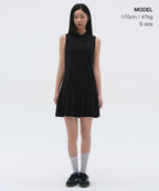 MUSINSA STANDARD WOMAN MUSINSA STANDARD WOMAN Pleated Sleeveless Pique Polo Dress (Black)