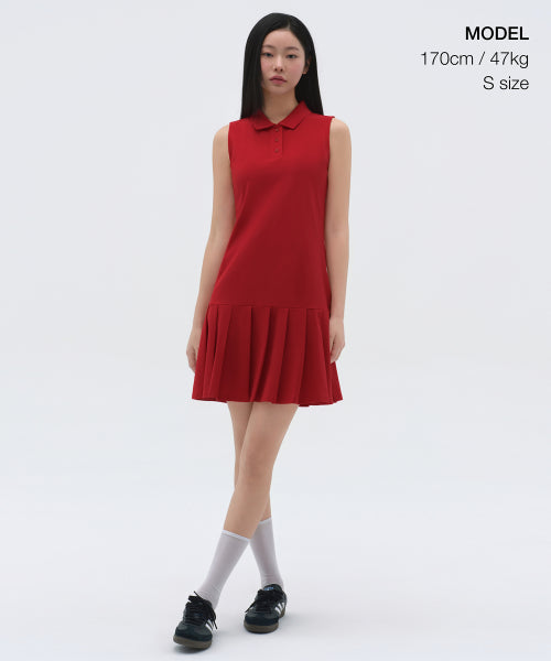 MUSINSA STANDARD WOMAN Pleated Sleeveless Polo Dress - Red