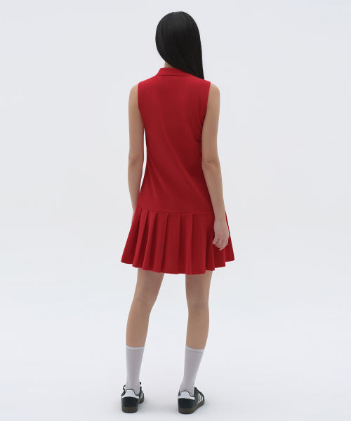 MUSINSA STANDARD WOMAN Pleated Sleeveless Polo Dress - Red