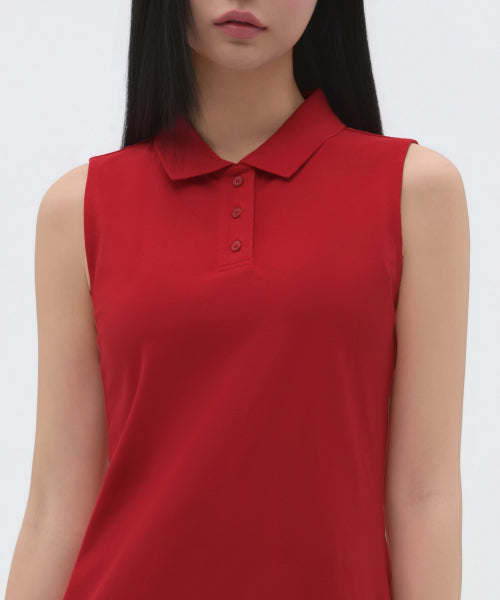 MUSINSA STANDARD WOMAN Pleated Sleeveless Polo Dress - Red