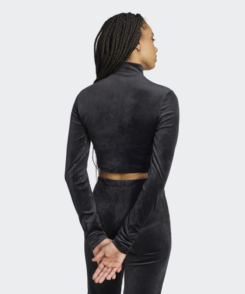 ADIDAS ADIDAS Rhinestone Velvet Long Sleeve Crop Top - Black