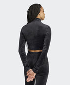 ADIDAS ADIDAS Rhinestone Velvet Long Sleeve Crop Top - Black