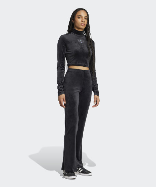 ADIDAS ADIDAS Rhinestone Velvet Long Sleeve Crop Top - Black