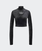 ADIDAS ADIDAS Rhinestone Velvet Long Sleeve Crop Top - Black
