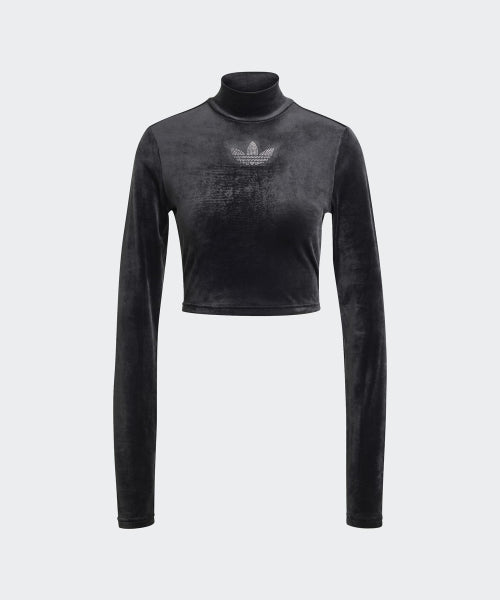 ADIDAS ADIDAS Rhinestone Velvet Long Sleeve Crop Top - Black
