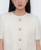 MUSINSA STANDARD WOMAN MUSINSA STANDARD WOMAN Women's Round Neck Tweed Crop Short Sleeve Jacket (Cream)