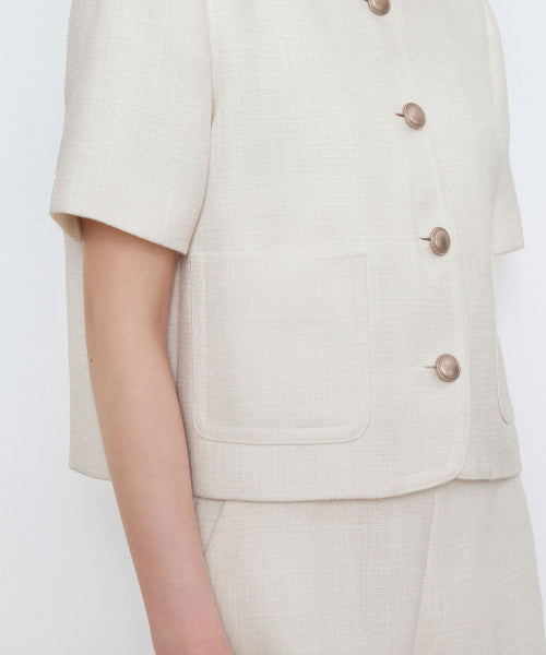 MUSINSA STANDARD WOMAN MUSINSA STANDARD WOMAN Women's Round Neck Tweed Crop Short Sleeve Jacket (Cream)