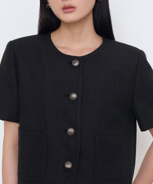 MUSINSA STANDARD WOMAN MUSINSA STANDARD WOMAN Women's Round Neck Tweed Crop Short Sleeve Jacket (Size S)