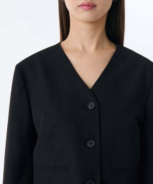 MUSINSA STANDARD WOMAN MUSINSA STANDARD WOMAN Women's Collarless 3 Button Crop Blazer [Black] Size S