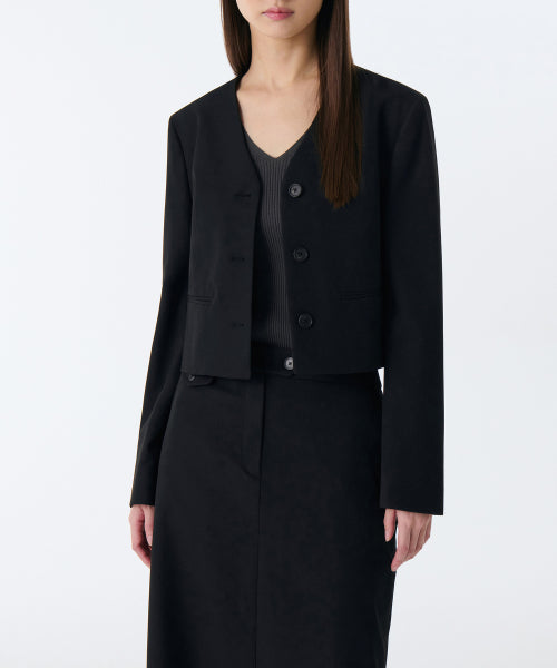 MUSINSA STANDARD WOMAN MUSINSA STANDARD WOMAN Women's Collarless 3 Button Crop Blazer [Black] Size S