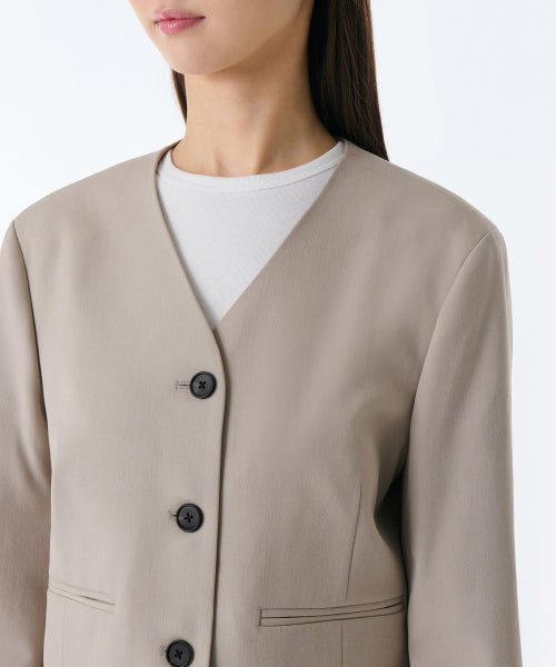 MUSINSA STANDARD WOMAN MUSINSA STANDARD WOMAN Women's Collarless 3 Button Crop Blazer [Warm Sand]