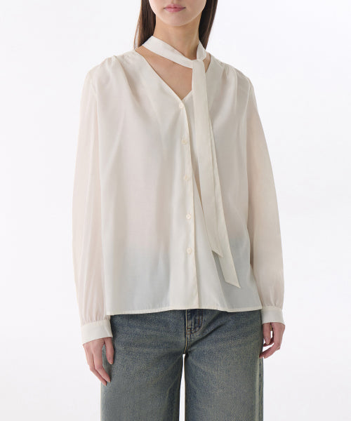MUSINSA STANDARD WOMAN MUSINSA STANDARD WOMAN Volume Shirring Tie Blouse (Size S)