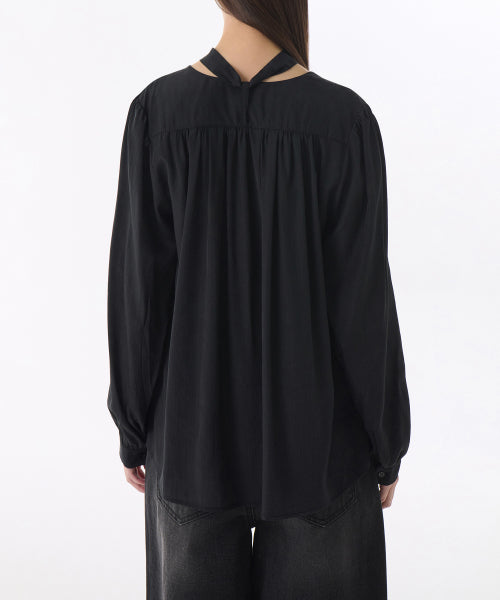 MUSINSA STANDARD WOMAN MUSINSA STANDARD WOMAN Women's Volume Shirring Tie Blouse [Black]