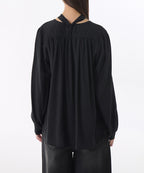 MUSINSA STANDARD WOMAN MUSINSA STANDARD WOMAN Women's Volume Shirring Tie Blouse [Black]