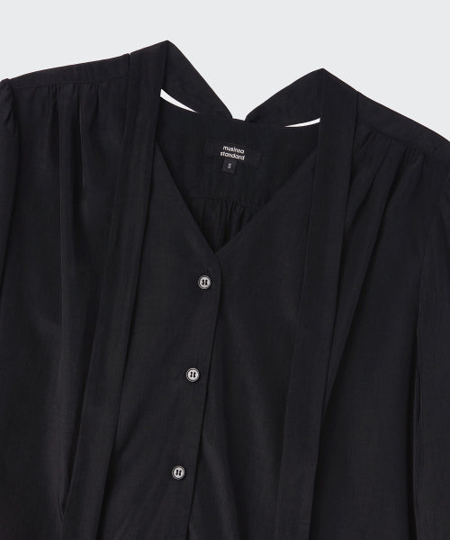 MUSINSA STANDARD WOMAN MUSINSA STANDARD WOMAN Women's Volume Shirring Tie Blouse [Black]