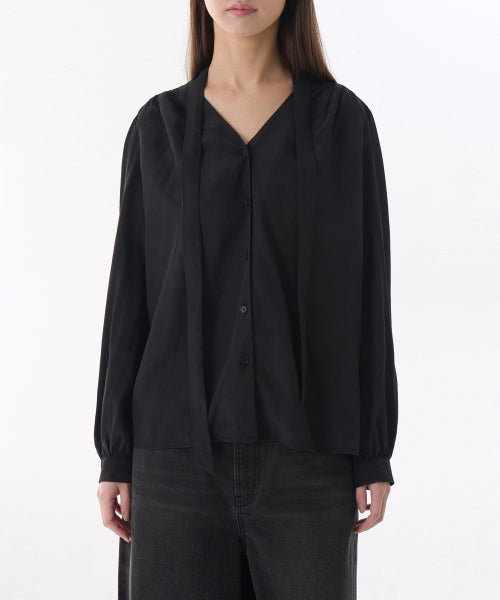 MUSINSA STANDARD WOMAN MUSINSA STANDARD WOMAN Women's Volume Shirring Tie Blouse [Black]