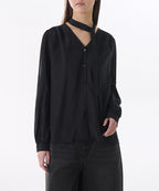 MUSINSA STANDARD WOMAN MUSINSA STANDARD WOMAN Women's Volume Shirring Tie Blouse [Black]