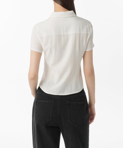 MUSINSA STANDARD WOMAN MUSINSA STANDARD WOMAN Slim Fit Tie Short Sleeve Blouse (Ivory)