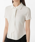 MUSINSA STANDARD WOMAN MUSINSA STANDARD WOMAN Slim Fit Tie Short Sleeve Blouse (Ivory)
