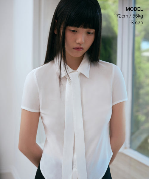 MUSINSA STANDARD WOMAN MUSINSA STANDARD WOMAN Slim Fit Tie Short Sleeve Blouse (Ivory)