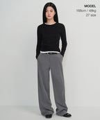 MUSINSA STANDARD WOMAN MUSINSA STANDARD WOMAN Slacks Wide Hidden Banding [Melange Gray]