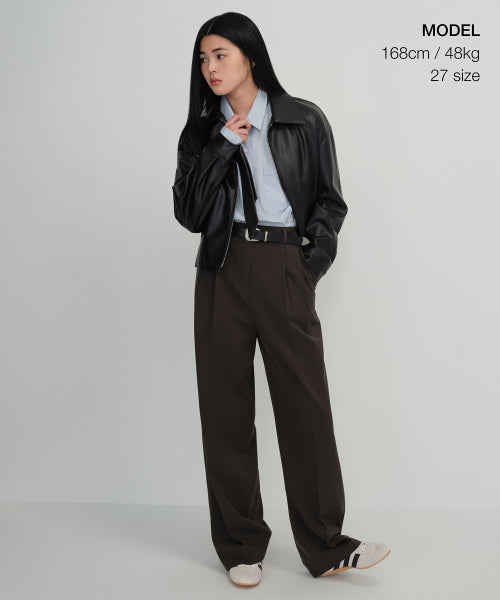 MUSINSA STANDARD WOMAN MUSINSA STANDARD WOMAN High Waist Wide Slacks (Dark Brown)