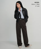 MUSINSA STANDARD WOMAN MUSINSA STANDARD WOMAN High Waist Wide Slacks (Dark Brown)