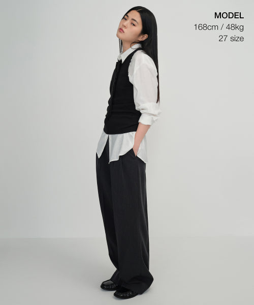 MUSINSA STANDARD WOMAN MUSINSA STANDARD WOMAN High Waist Wide Slacks (Charcoal Gray)