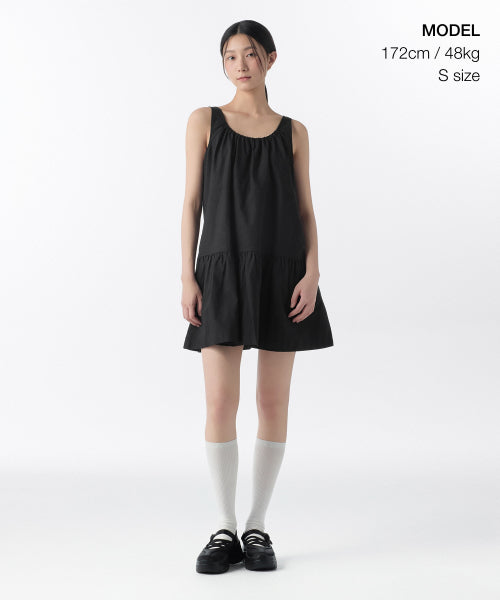 MUSINSA STANDARD WOMAN MUSINSA STANDARD WOMAN Cotton Tiered Mini Dress (Black)