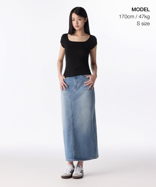 MUSINSA STANDARD WOMAN MUSINSA STANDARD WOMAN Denim Maxi Skirt Light Indigo