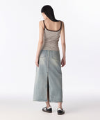 MUSINSA STANDARD WOMAN MUSINSA STANDARD WOMAN Denim Maxi Skirt Yellow Sky Blue