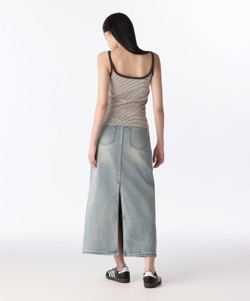 MUSINSA STANDARD WOMAN MUSINSA STANDARD WOMAN Denim Maxi Skirt Yellow Sky Blue