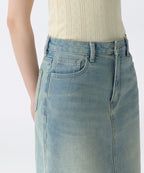 MUSINSA STANDARD WOMAN MUSINSA STANDARD WOMAN Denim Midi Skirt Yellow Sky Blue